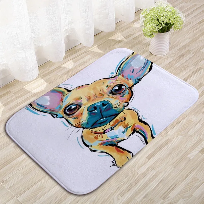 Cute Chihuahua Dog Print Bath Mat Soft Non-Slip Floor Rug Watercolor Puppy Design Doormat for Bathroom Bedroom Gift