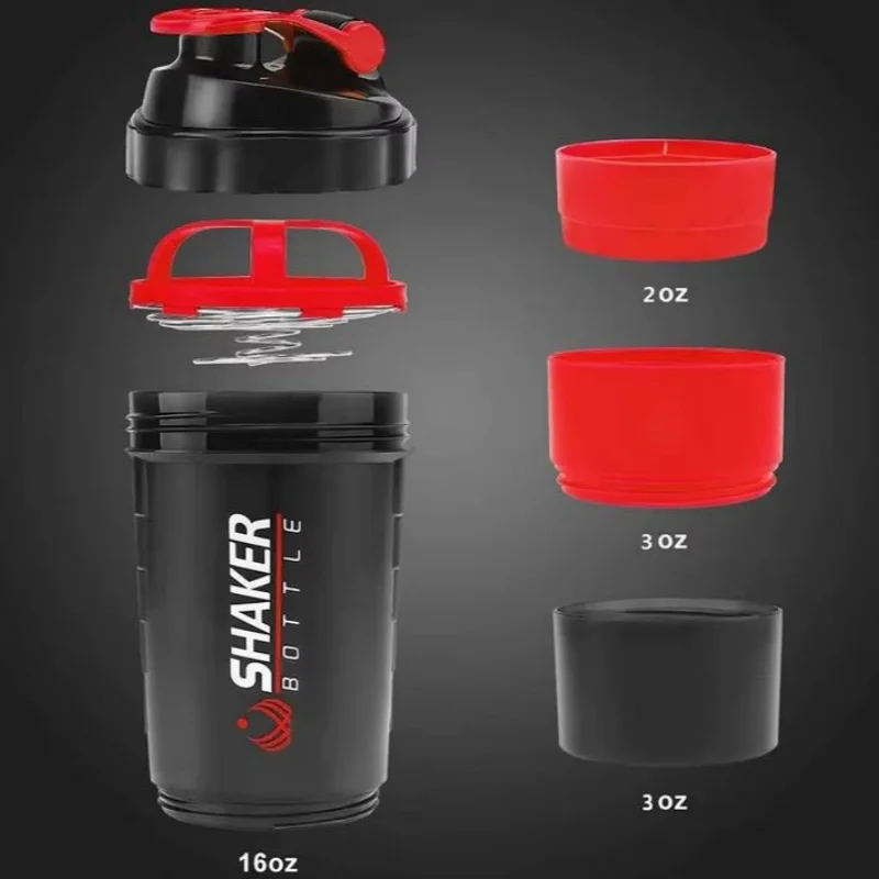 

500 мл многослойная белковая бутылка, шейкер для порошка с контейнером для хранения порошка, большая бутылка для воды, бутылка для воды с проволочным шариком для перемешивания