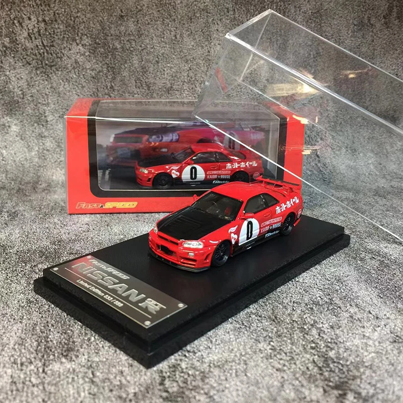 Vehículo de aleación fundido a presión, modelo Skyline GT-R MK5 R34, velocidad rápida, 1:64, Rojo