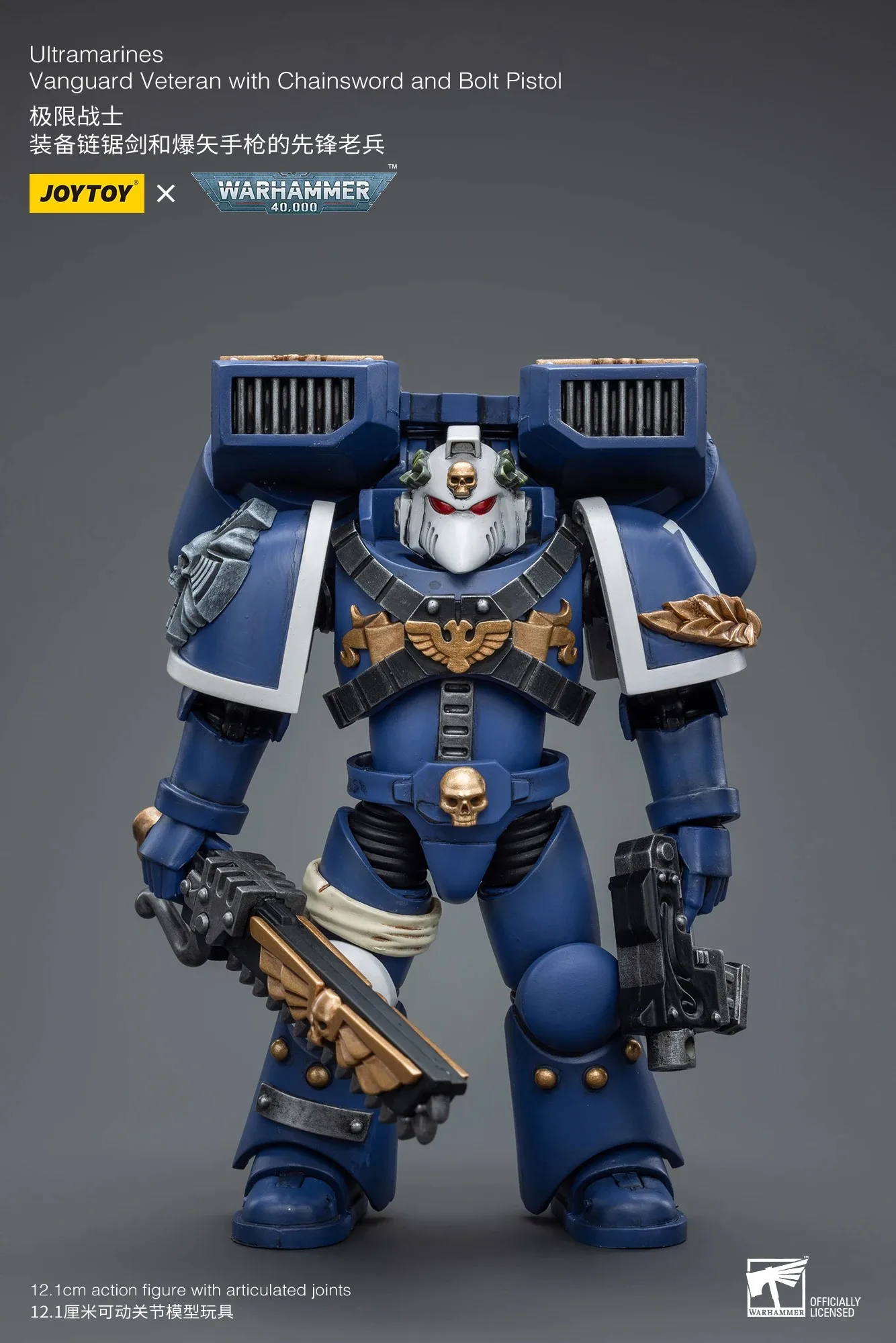 JOYTOY Warhammer 40K 1/18 Action Figure Ultramarines Vanguard Veteran with Chainsword and Bolt Pistol Model Toy Boy Gifts