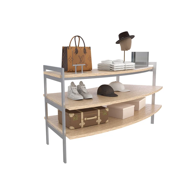 

custom.New open cloth shop mall fittings plywood wood multi layers retail boutique 3 tiered display table portable