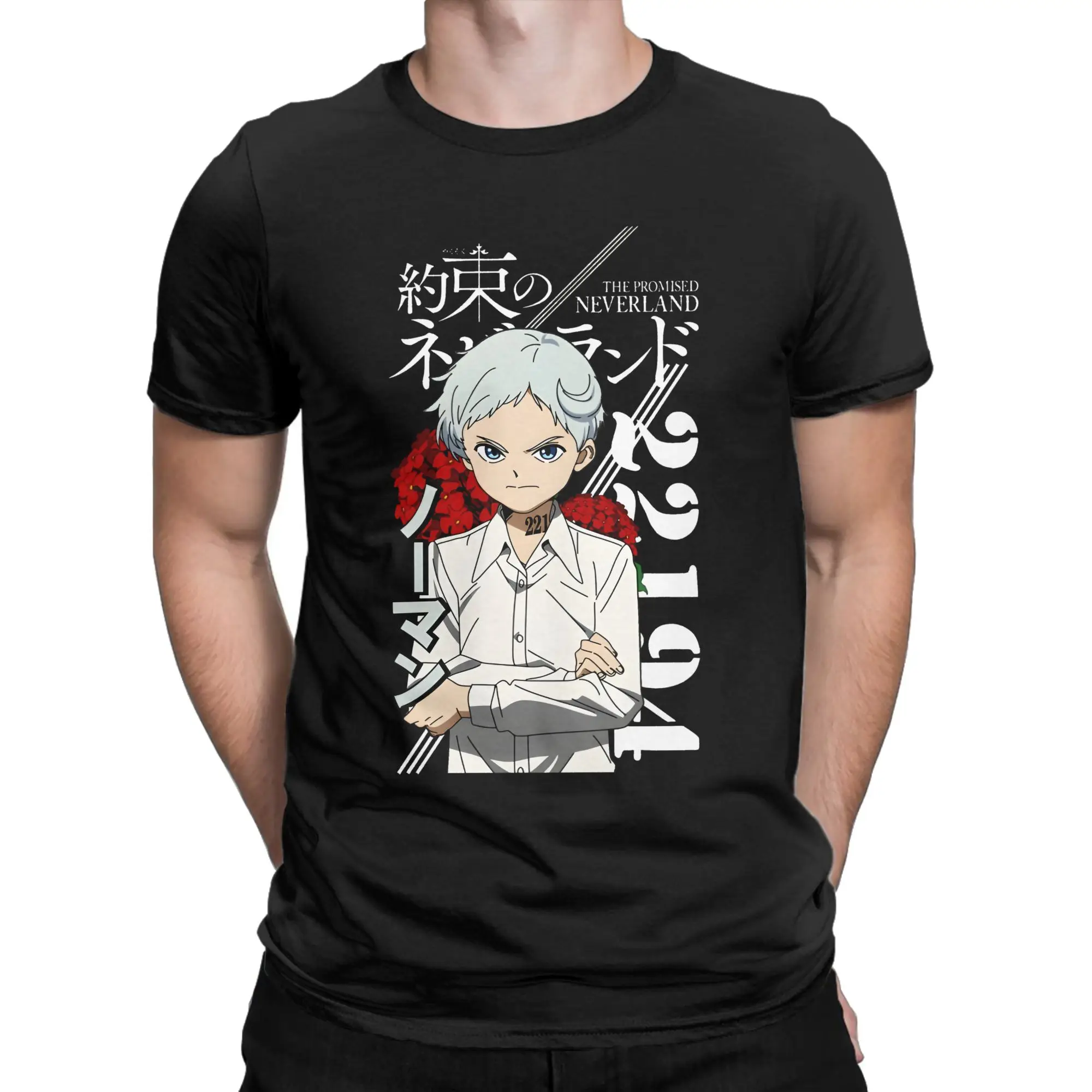 Norman, The Promised Neverland Men T Shirt  Novelty Tees Short Sleeve Crewneck T-Shirts Cotton Summer Tops