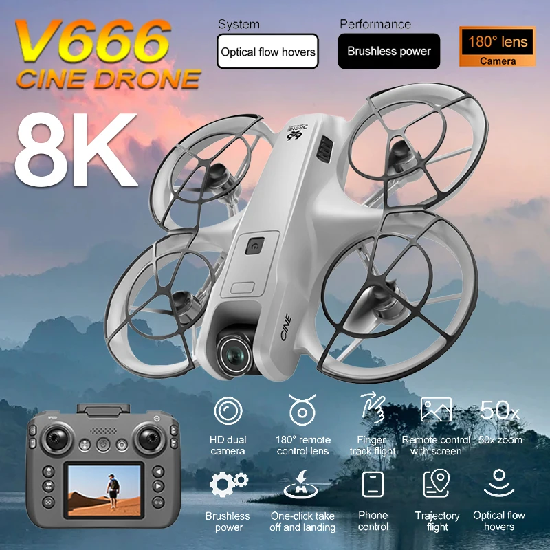 새로운 V666 카메라 드론 8K 전문가용 WIFI 5G 드론 장애물 회피 브러시리스 고도 유지 헤드리스 모드 RC 쿼드콥터 어린이 장난감