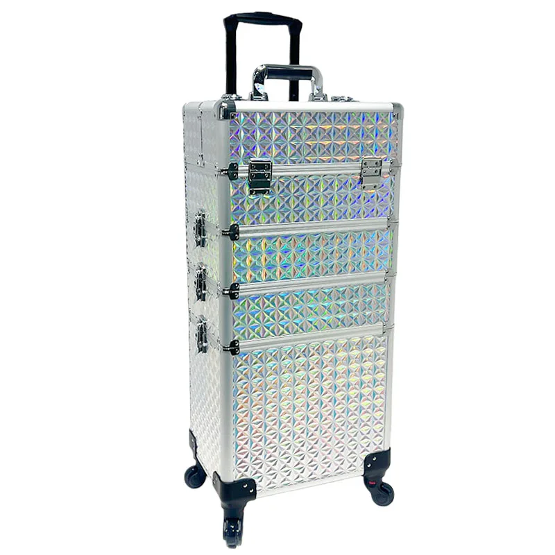 Professional Rolling Makeup Train Case With  Detachable Wheels Removable Multi-Layer Storage Box for Nail Hair and Beauty Tools