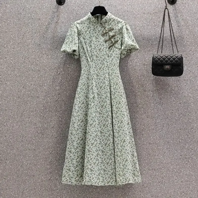 

Long dress in large size female 2024 summer new high-grade fashion temperament Chinese casual floral cheongsam skirt