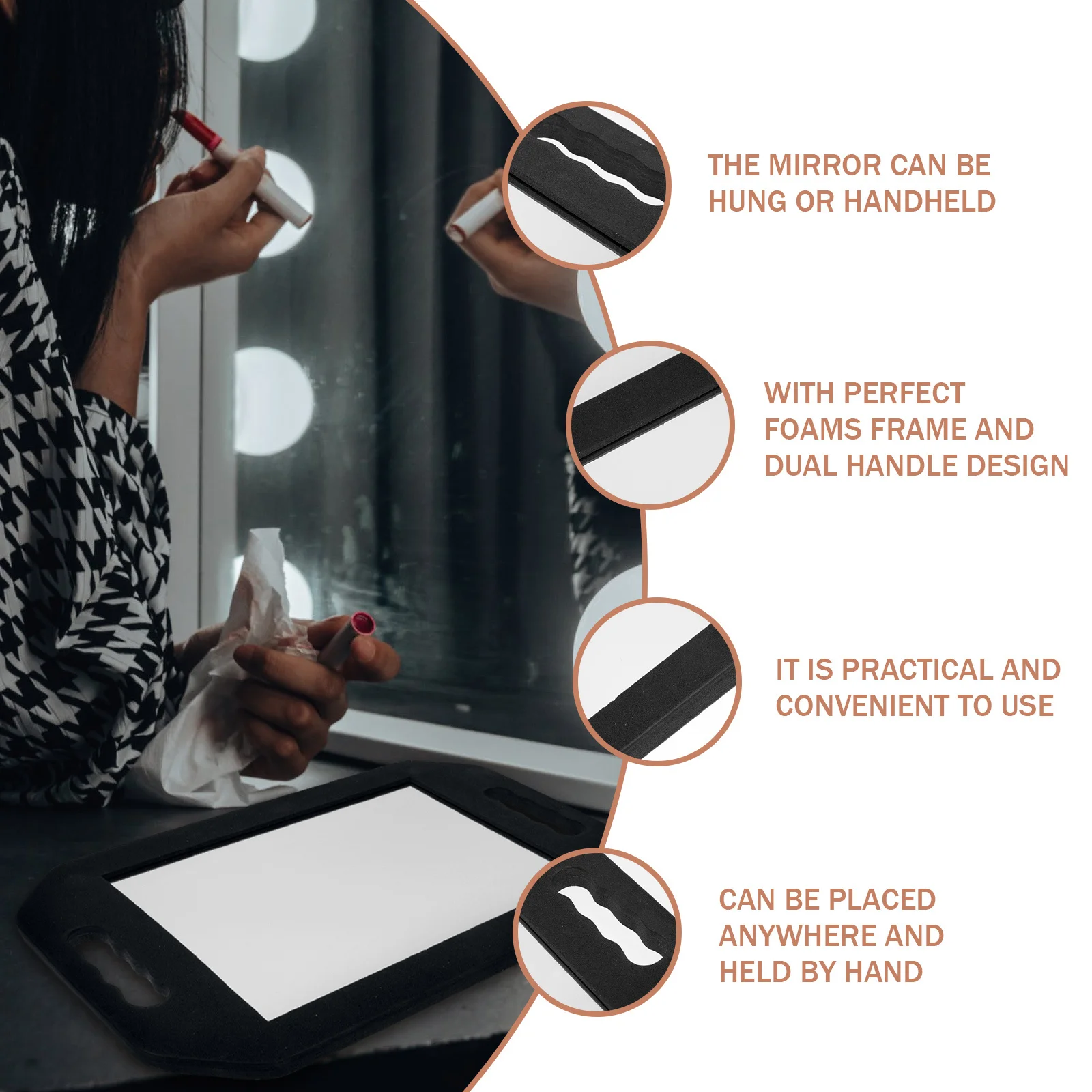 

1Pcs Foam Frame Rectangular Mirror Premium Glass Makeup Handheld and Hanging Use for Home Salon Barbers Travel Outdoor Beauty