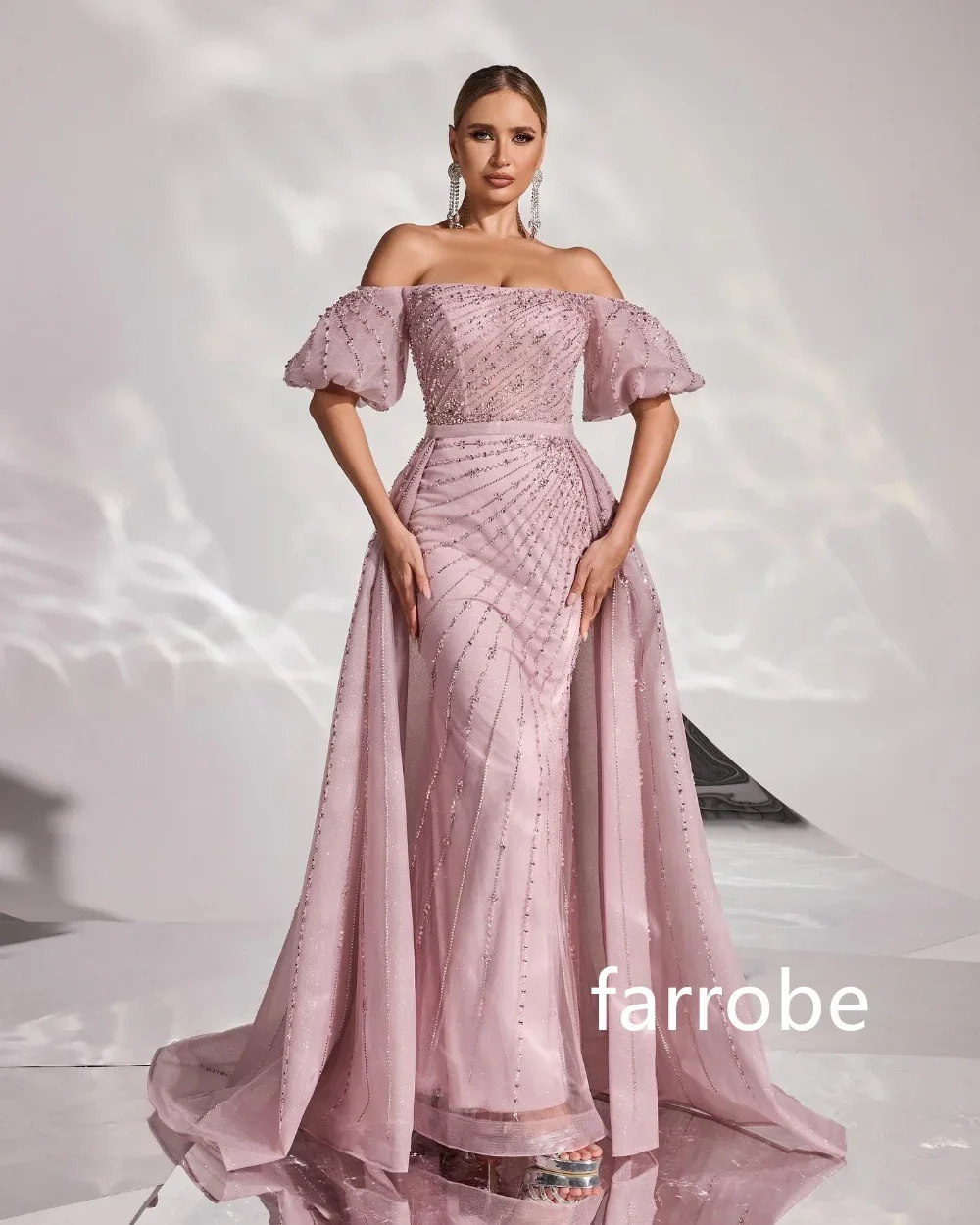 Customized Sizes Available Organza Pleat A-line Sequined Off-the-shoulder Long Dresses Prom Dresses Classic Exquisite Modern Sty