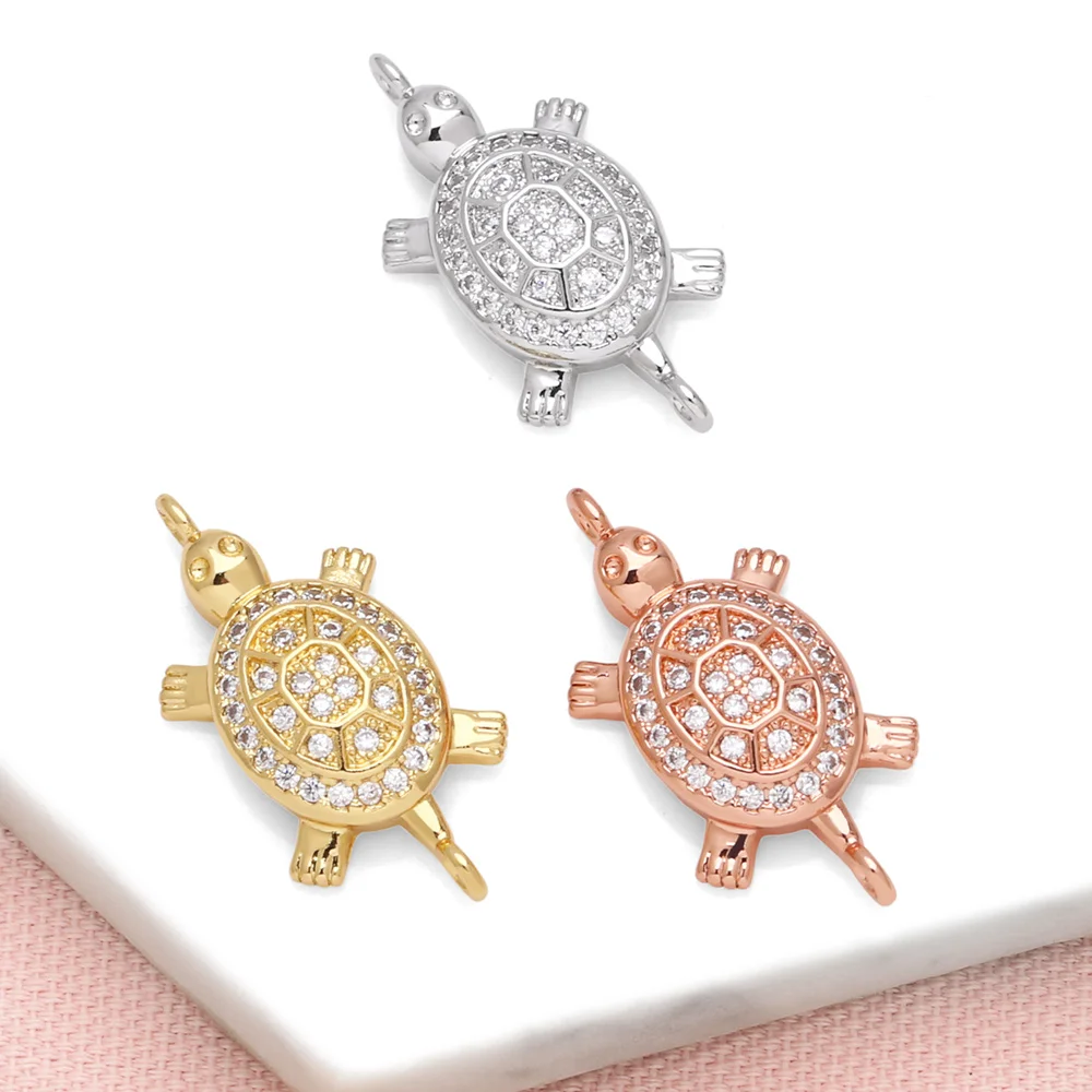 OCESRIO Trendy White Crystal Turtle Charms for Bracelet Copper Gold Plated Gold/Rose Gold Color Jewelry Making Supplies chma257