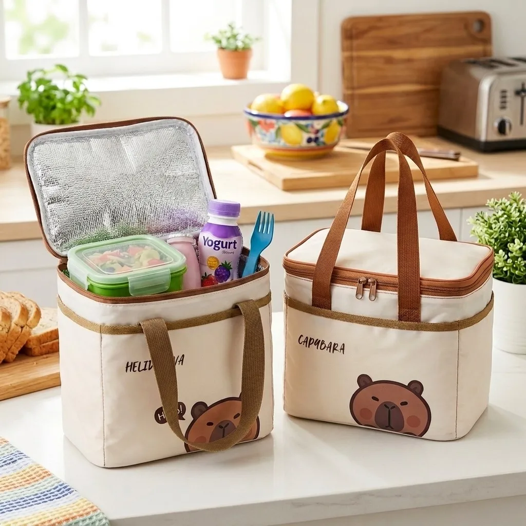 Thermal Lunch Bag Cute Bear Portable Insulated Bag Women Kids Waterproof Tote Bag Work School Picnic Food Storage Cooler Bag