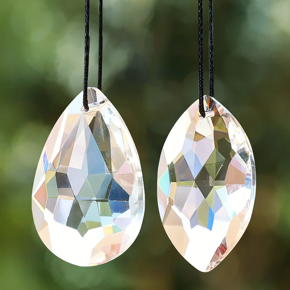 

Muy Bien 2PCS Chandelier Crystal Prism Faceted Glass Drop Sun Catcher Making Hanging Bead Pendant Light Reflect Rainbow Chaser