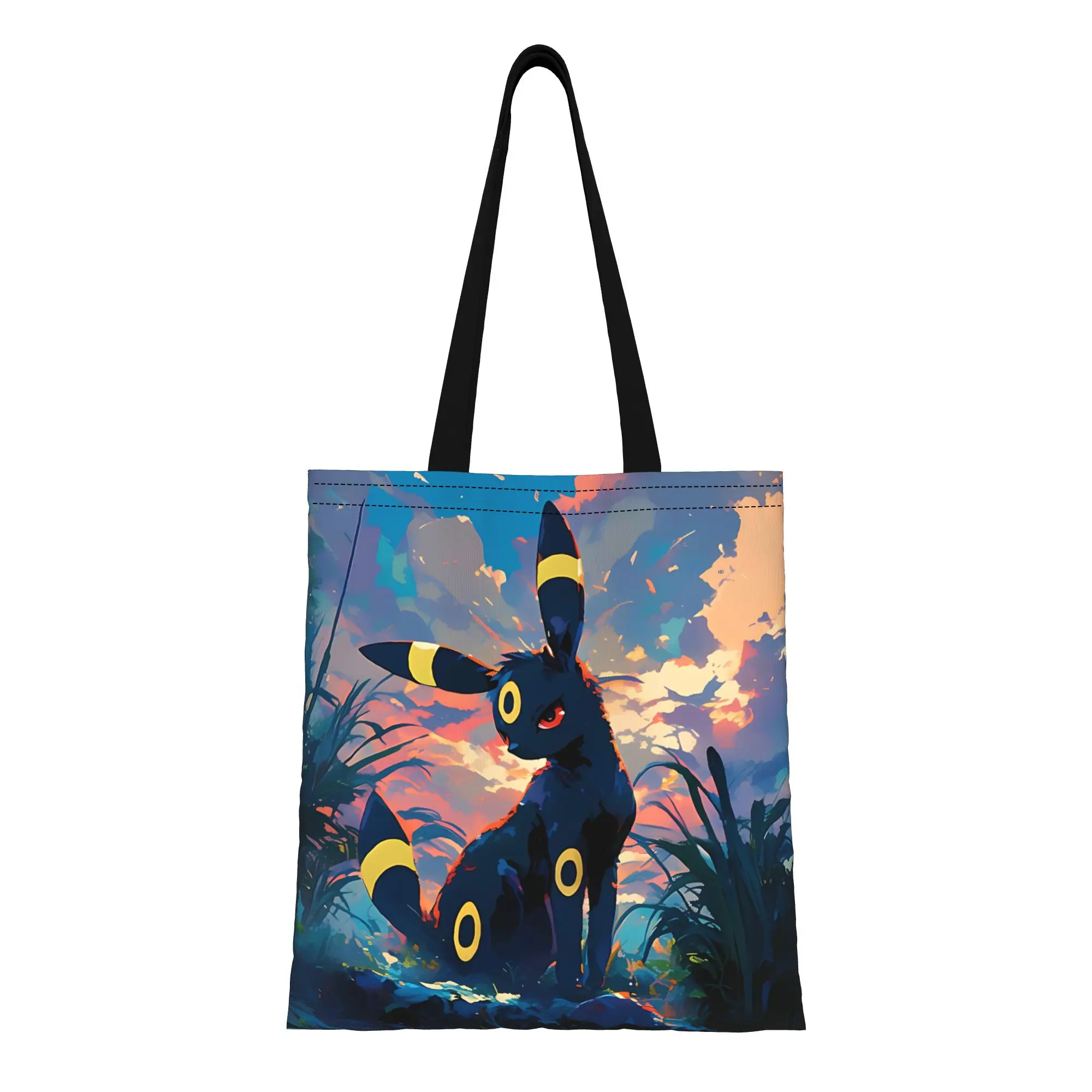 

1 шт. Сумка-тоут из холщовой ткани с двойным слоем и принтом Eeveelution Eevee Pokemon, многоразовая, на плечо, в стиле Funko