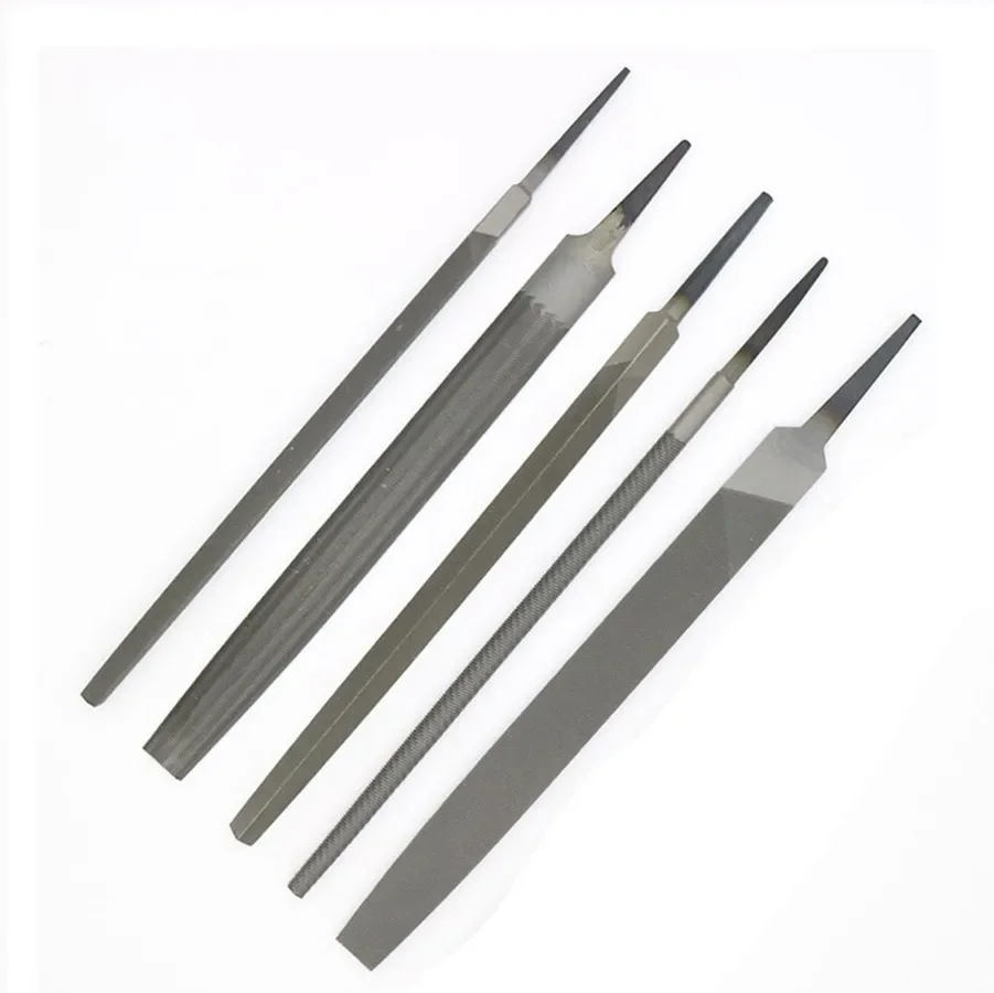 Metalworking Woodworking Industrial Steel File Set 5 Pieces 6-inch Flat File/Circular File/Half-Round File/Triangle File/Square