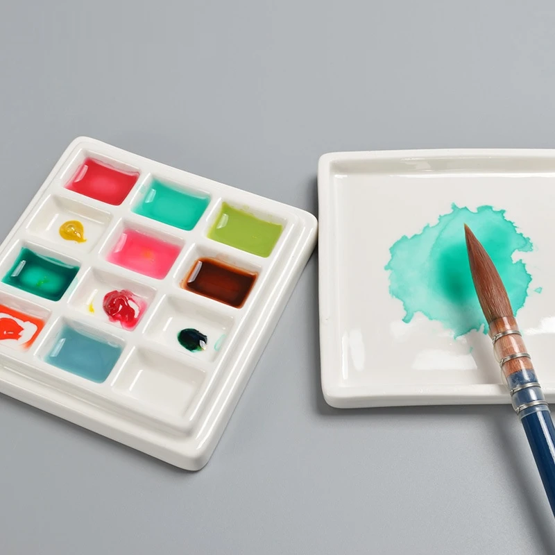 

Ceramic Paint Palette Tray Travel 12 Grids Color Mixing Palette for Watercolor Gouache Acrylic Oil Paint Tiny Watercolor Palette