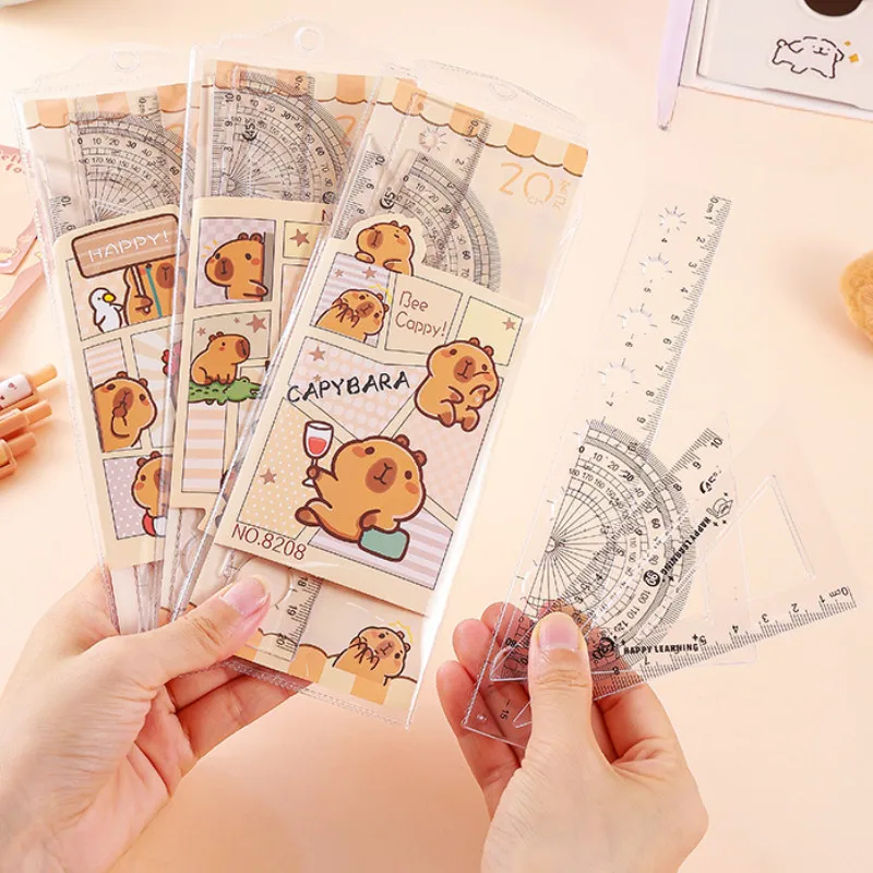 4PCS/SET New Capybara Set Ruler Triangle Ruler Student Multifunctional Stationery Drawing Tool
