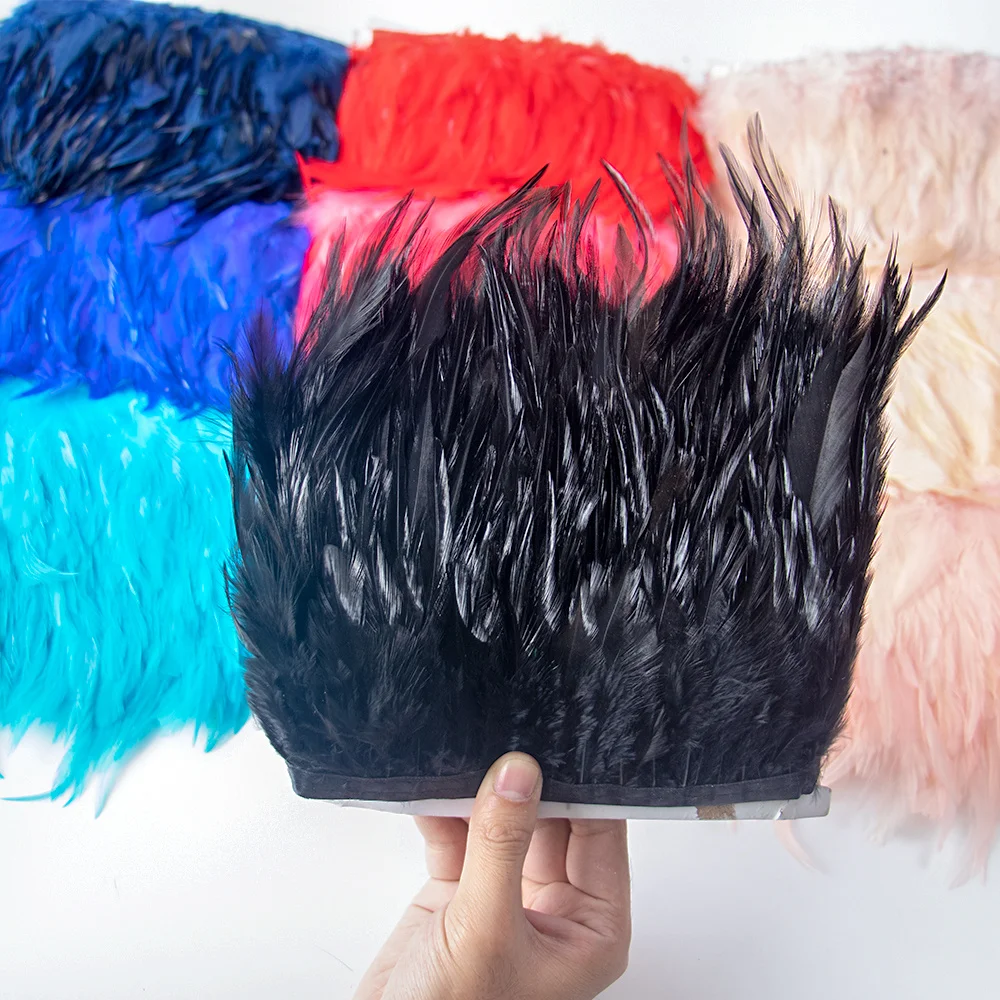 1Yard Rooster Feathers Trim Fringe 10-15CM Cock Feather Ribbon Juju Hat Decor Craft Clothing Party Dress Sewing Accessory Plume