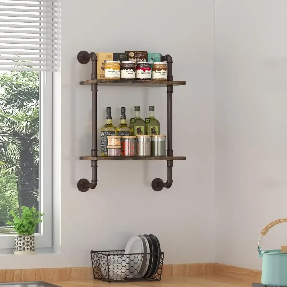2-уровневые плавающие полки для ванной комнаты в промышленной трубе, 16-дюймовая настенная полка из дерева в деревенском стиле, стеллаж для хранения, держатель для мелочей