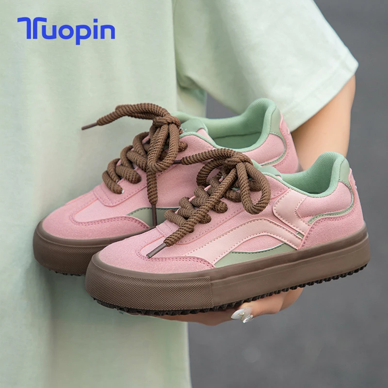 TuoPin Bean pink women's shoes match color women's casual shoes Flat comfortable women's sneakers women's shoes