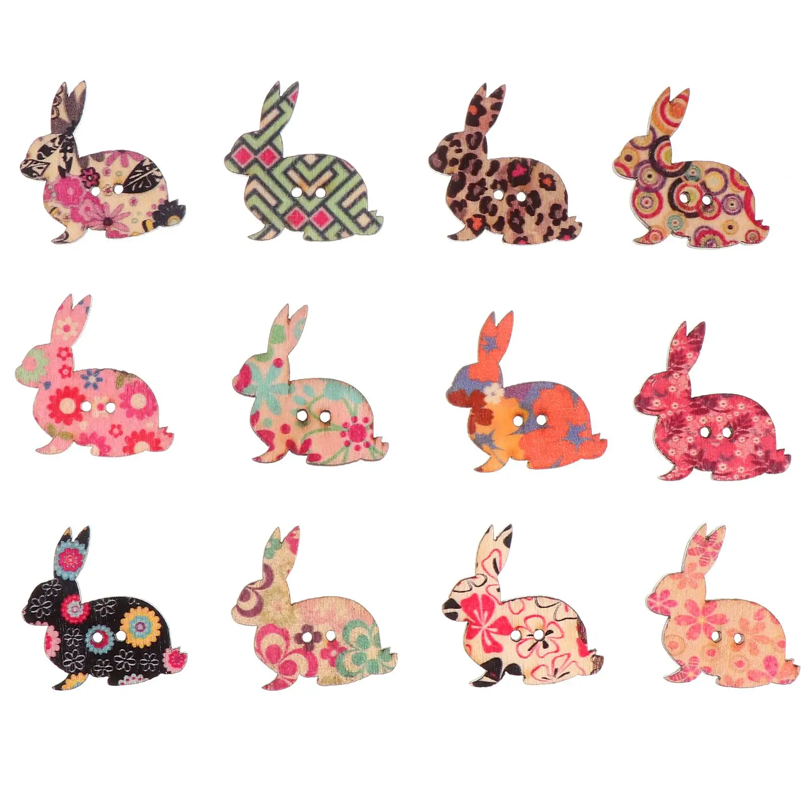 

100 Pcs Wooden Shaped Buttons Colorful Printed Two Hole naments for Sewing Clothes Hats Bags Toys Jewelry Easter Craft