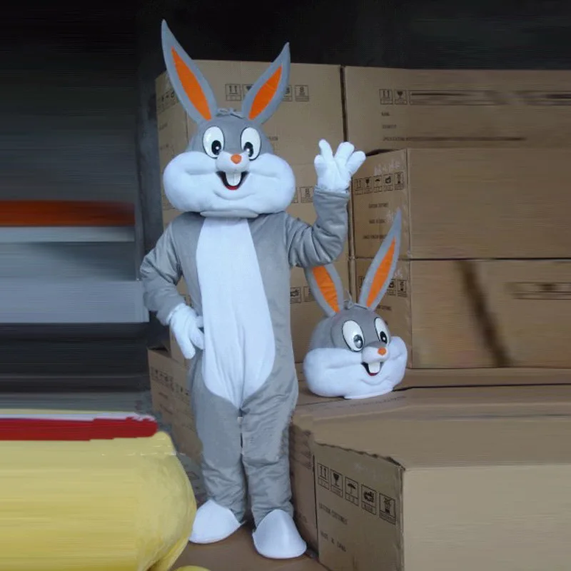 

Grey Rabbit Mascot Costume Cartoon Pink Bunny Cosplay Costume Halloween Christmas Party Maskote Carnival Characters for parties