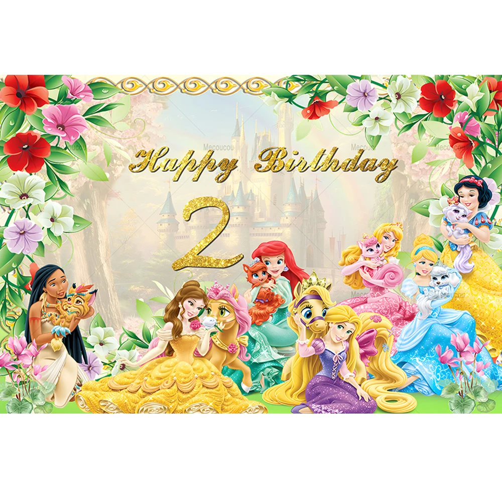 Disney Princess Party Backdrops Decoration Custom Backgrounds Vinyl Photography For Girls Birthday Party Supplies