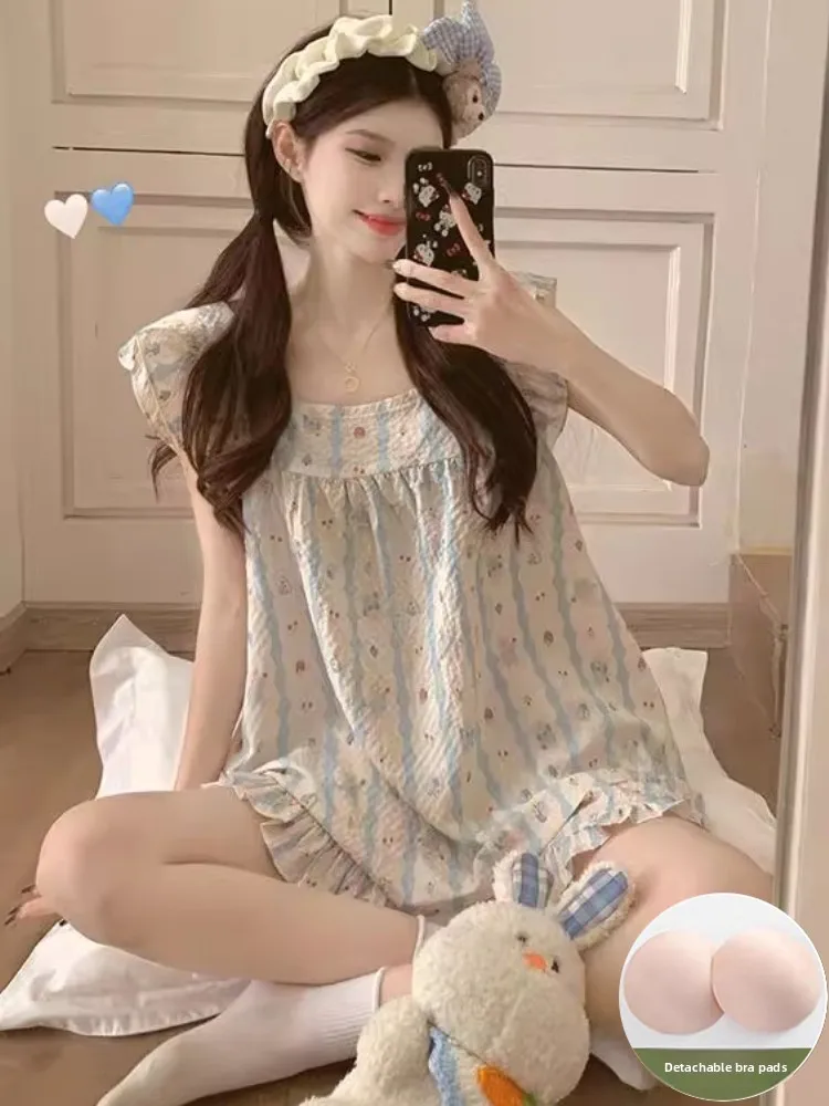 

Милый летний комплект для сна: женская майка без рукавов и шорты на резинке, домашняя одежда маленького размера