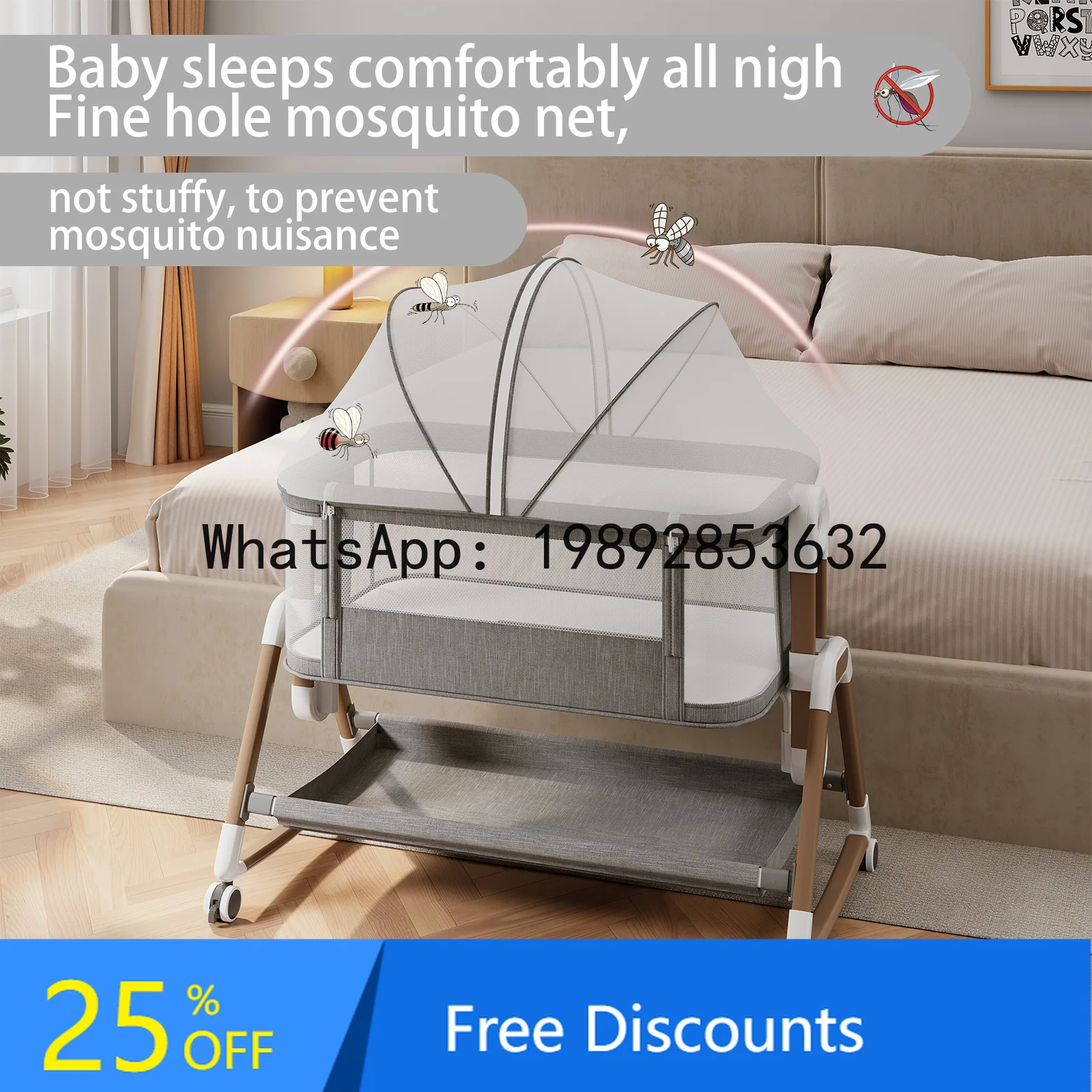 

Multifunctional Cradle Bed Newborn Bed Portable Baby Folding Mobile Splicing Bed