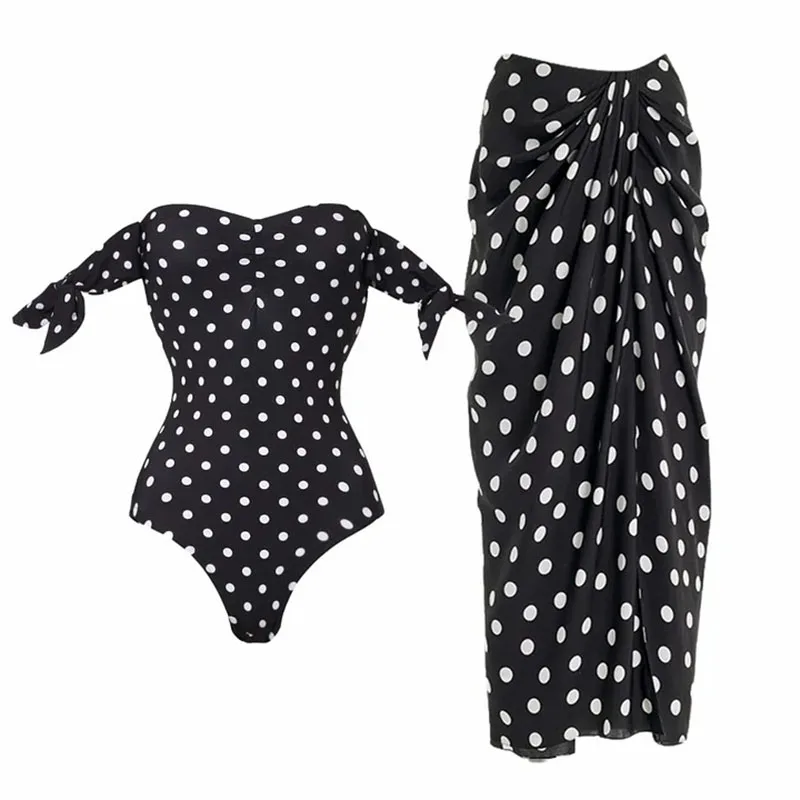 Maillot de bain une pièce pour femmes, bretelles marron, manches volantes, robe Maxi, ensemble pour vêtements de Style vacances à la plage