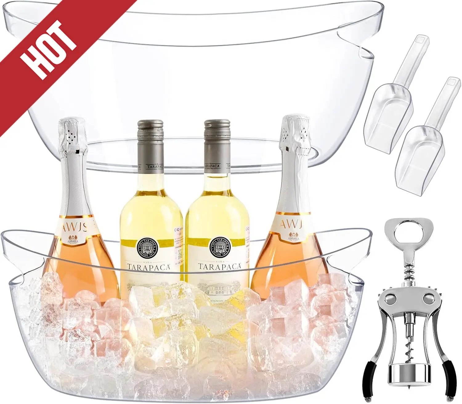 

Ice Buckets For Parties,Ice Bucket Bowls Of 2pcs With Scoops(2pcs)&Metal Wine Bottle Opener,5.5L Large Clear Acrylic,customizabl