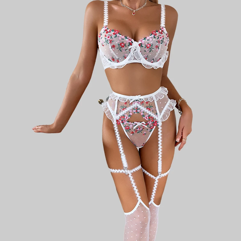 

Tornova сексуальное сетчатое нижнее белье, трусики с подвязками, лоскутная вышивка, прозрачная цветочная прозрачная тонкая девушка, интересный полый романтический комплект с разрезом