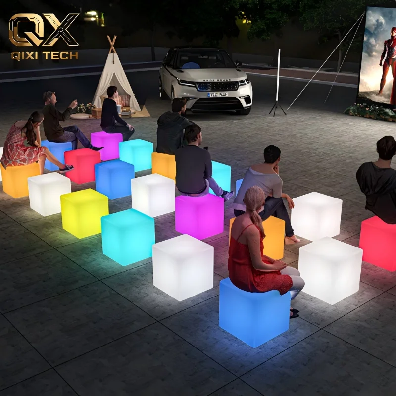 LED illuminated cube light, square light for outdoor commercial events, exhibitions, decorative light boxes, benches