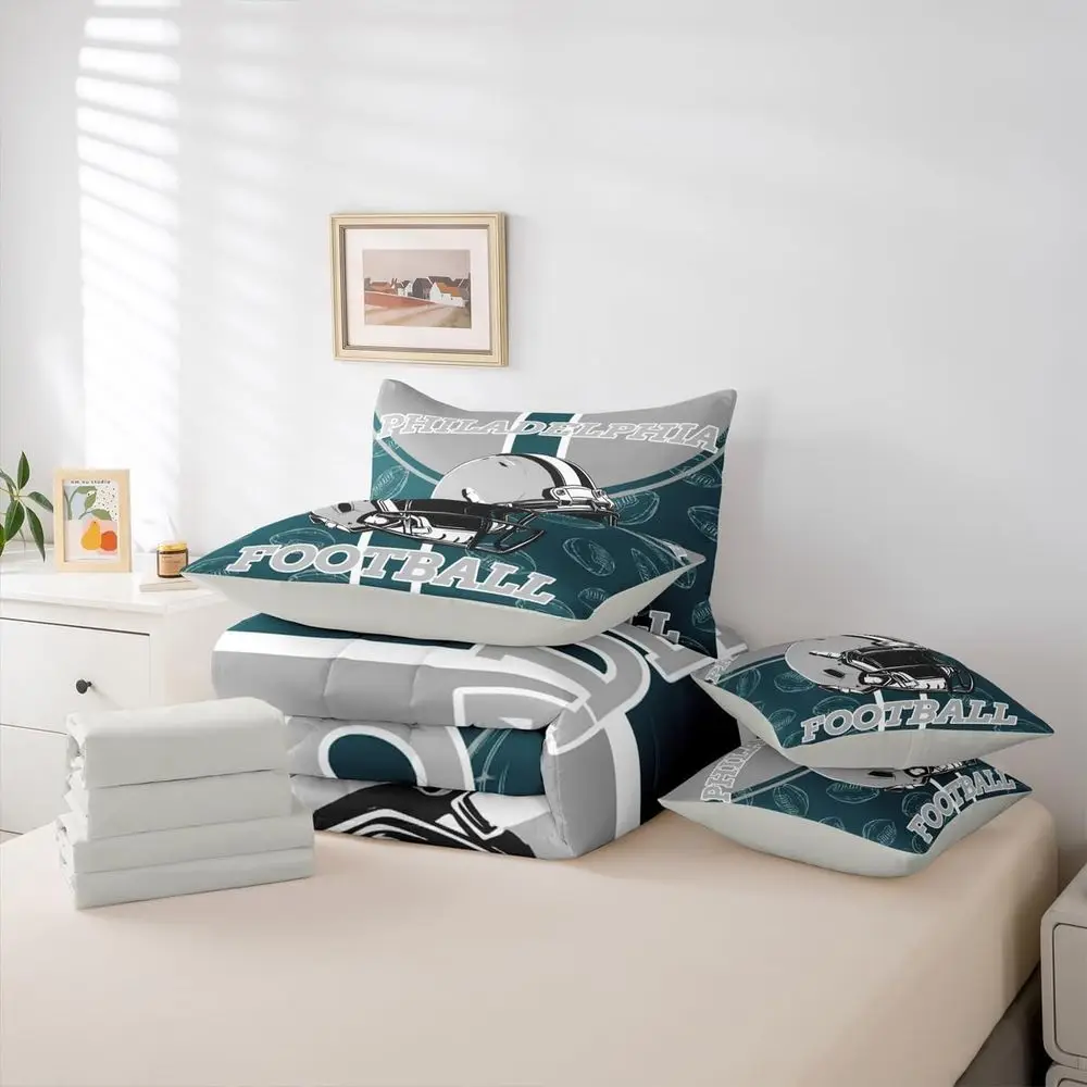 7-Piece Twin Football Bedding Set for Kids: Rugby-Inspired Comforter, Sheets & Decor