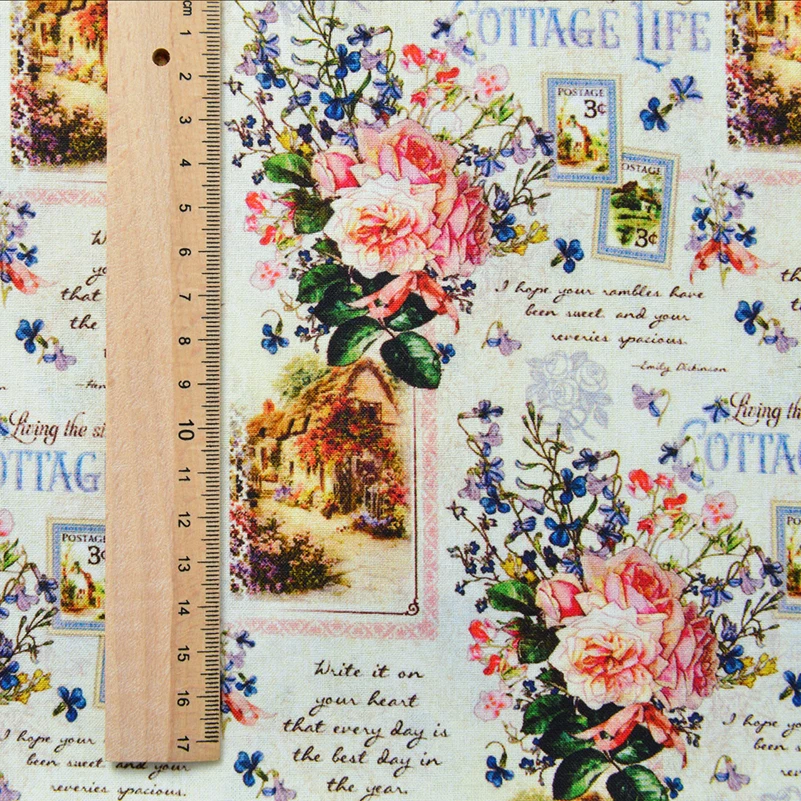 Patchwork Fabric DIY Handmade 100% Cotton Plain Printed Vintage Floral Rose Frame per Half Meter