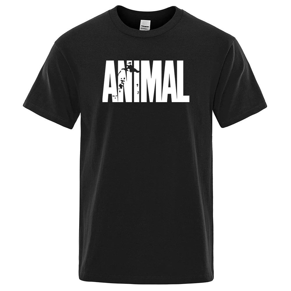 Camisetas con estampado de letras de animales para hombre, camisa holgada de manga corta con cuello redondo, 2024