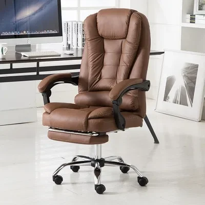 Ergonomic Reclining Office Chair, Heat & Massage High Back Desk Chair W/Retractable Footrest, Executive Swivel Leather Chair