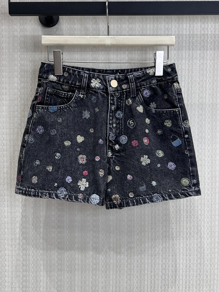 Summer Fashion Party Sexy Slim Geometric Print Cowboy Shorts Women's Low-waist Slim Multi Pocket Straight Barrel Jeans