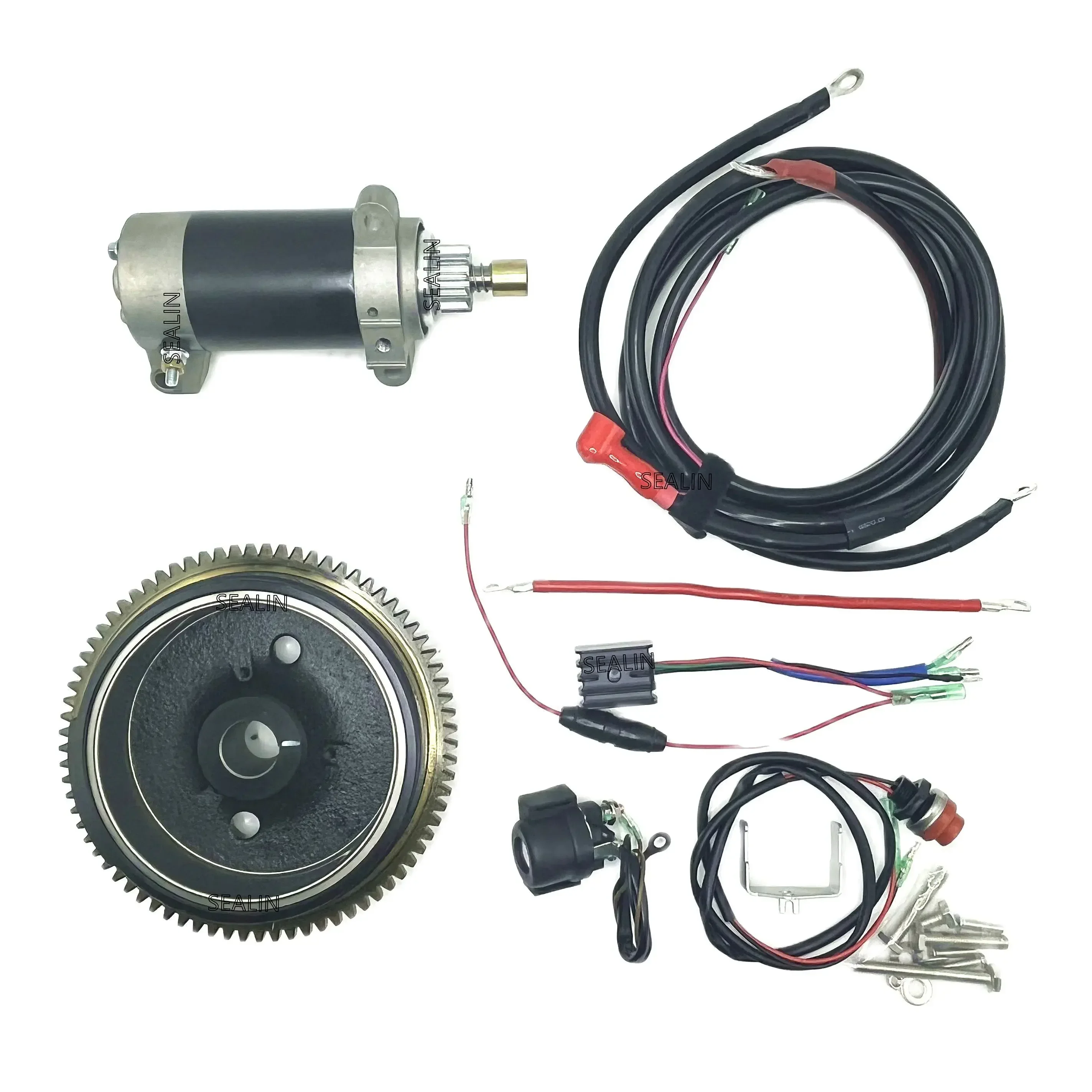 

Electric Start Conversion Kit Model 6AH Starter Motor Flywheel for Parsun F15A F20A F20ABMS F15ABMS 4 Stroke 15hp 20hp