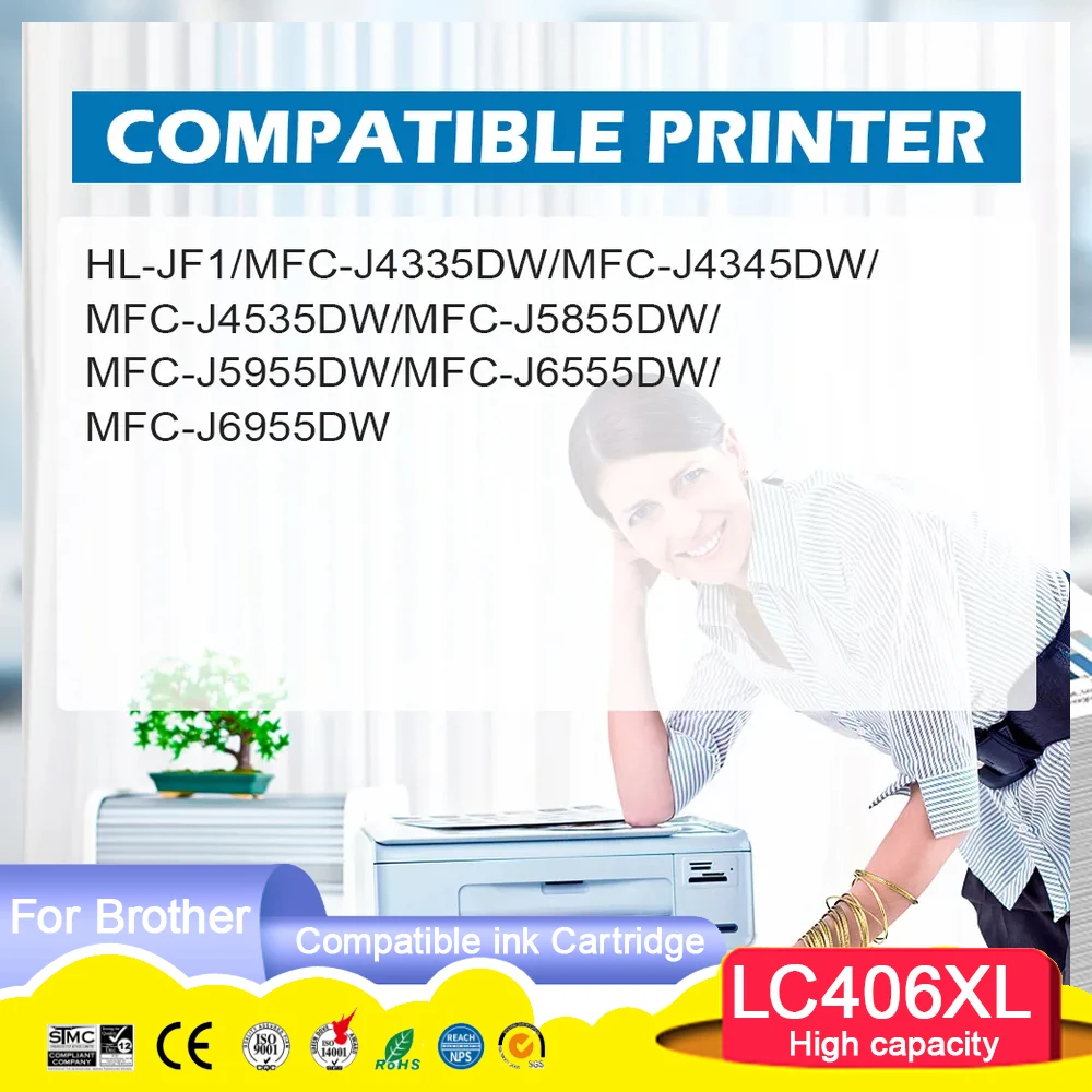 High capacity LC406XL LC 406XL Premium Color Compatible Printer Ink Cartridge for Brother HL-JF1,MFC-J4335DW J4345DW J4535DW