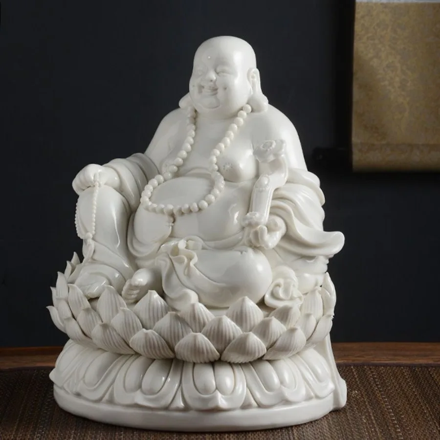 Maitreya Buddha Statue Ceramic Crafts Feng Shui Big Belly Laughing Buddha Art Sculpture Home Decoration Ornament Office Display