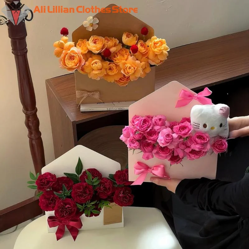 New 5Pcs Creative Envelope Flower Boxes Hand-folded Flowers Gift Bag Florist Bouquet Packaging Material DIY Wedding Party Supply
