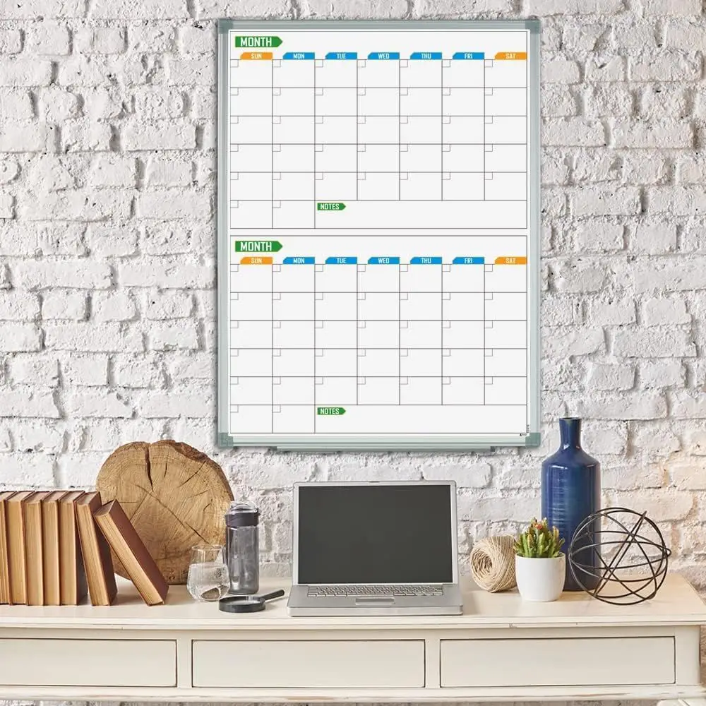 لوحة تقويم جافة مؤطرة من الألومنيوم مثبتة على الحائط مقاس 24 × 18، مخطط شهري