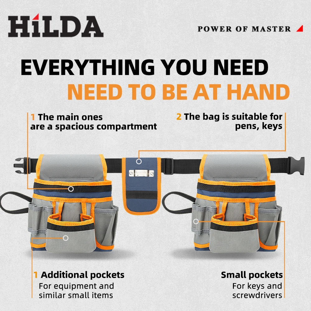 HILDA Multifunctional Adjustable Elastic Tool Storage Bag Wear-resistant and Waterproof Hardware Tool Waist Bag