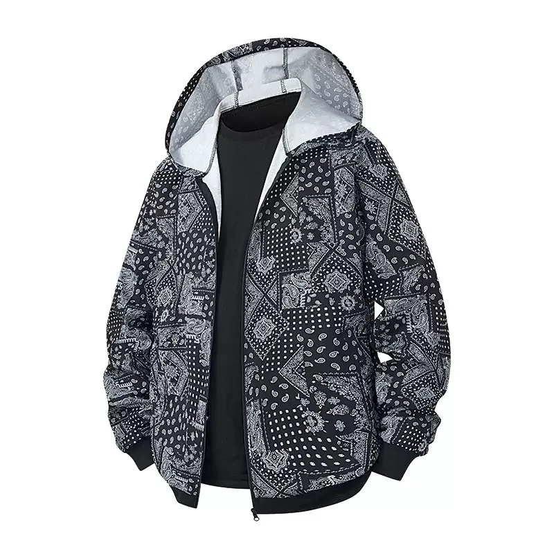 Autumn and Spring New Fashion Trend Print Windproof Hooded Jacket Men's Casual Loose Sports High Quality Plus Size Coat S-2XL