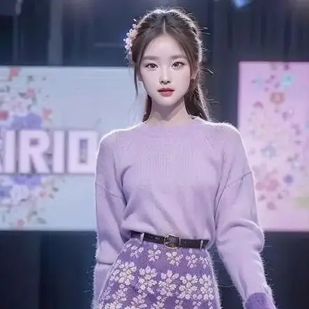 Korea Two Piece Sweater Top Skirt Pleated Skirt Autumn Winter Flowers Purple Skirt Fashion Suit 2024 New