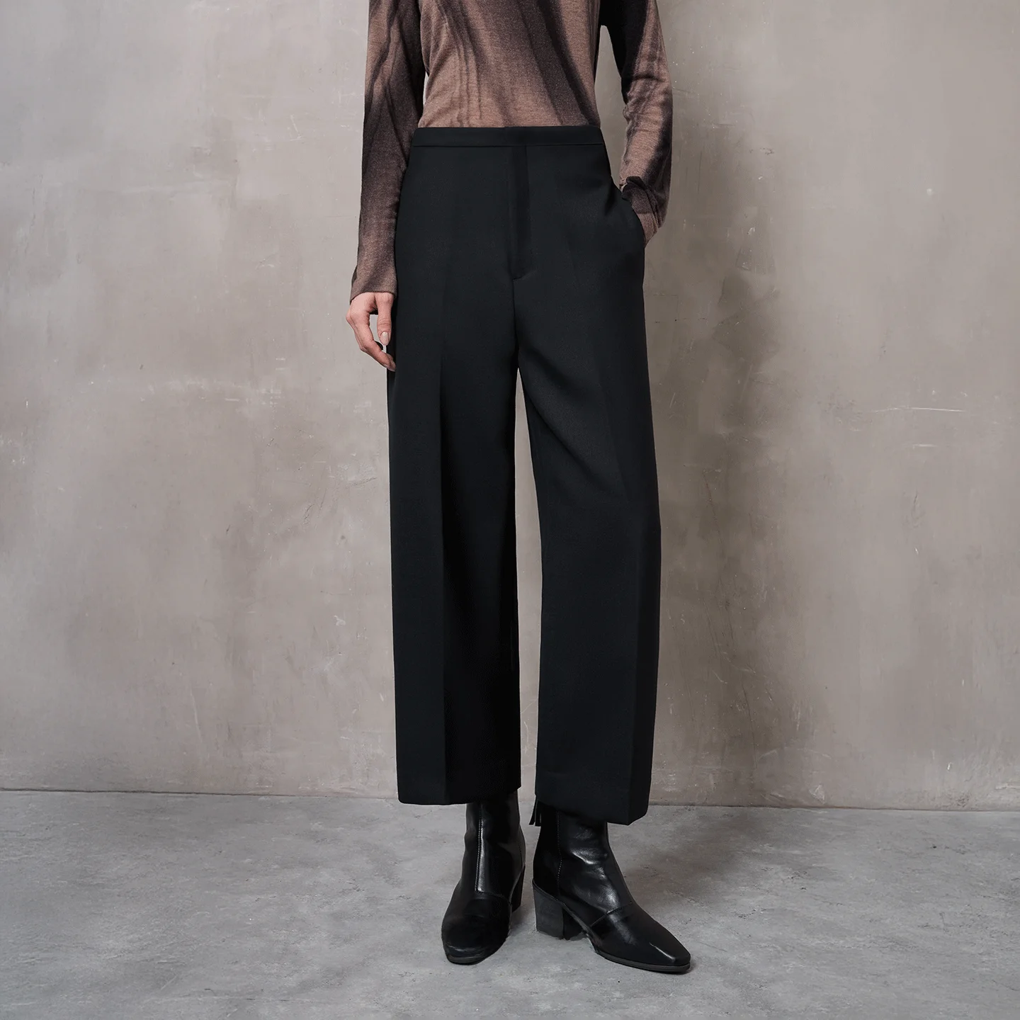 SRUNBEAR Casual Straight Leg 9-Piece Pants High Waist Trousers Elastic Fiber Black Slimming Simple Spring New Style Women's P...