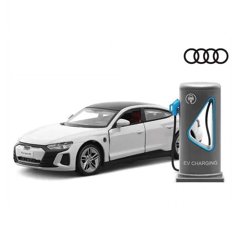 1:36 Audi RS e-tron GT Charging Pile Alloy Diecast Model Toy Cars Sound Light Pull Back Car Vehicle Toys For Children