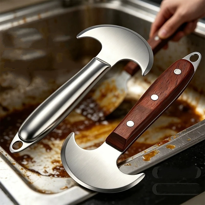 Kitchen Cleaning Shovel Remove Dirt Oil Stains Stainless Steel Arc-Shaped Cleaning Shovel Bottom Pot Ash Removal Shovel Scraper