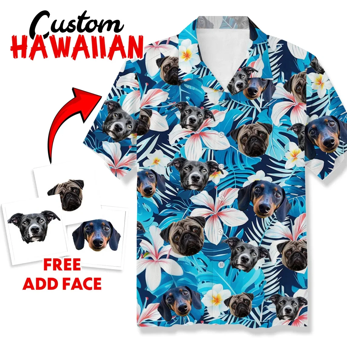 

Face Photo Pet Dog Cat Shirts For Men Clothing Custom 3D Print Hawaii Beach Shirt Top Vintage Clothes Lapel Short Sleeve Blouse