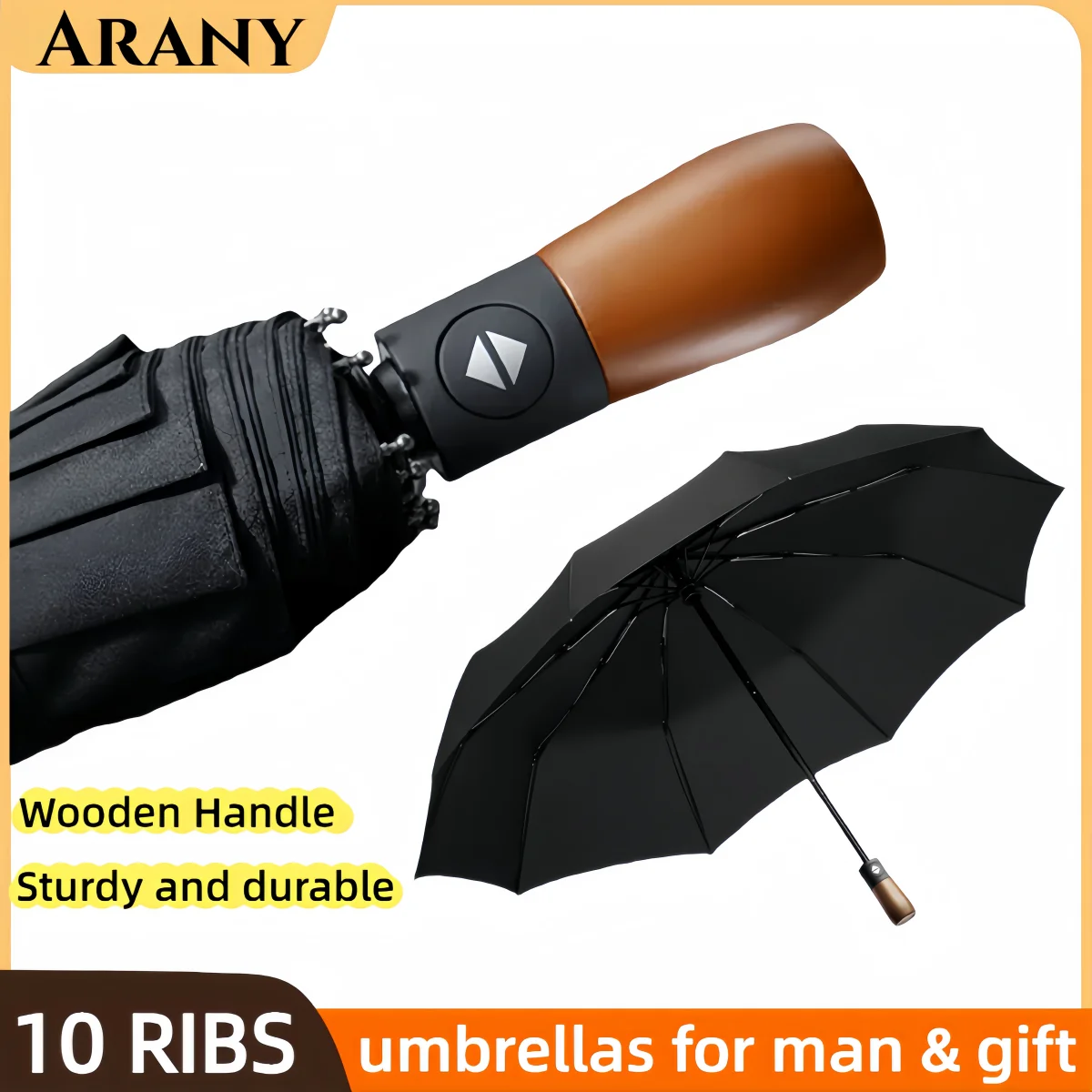 

ARANY Wooden Handle Umbrella 10 Ribs Men's Business Strong and Durable Wind-resistant Umbrella for Gift Paraguas De Lluvia