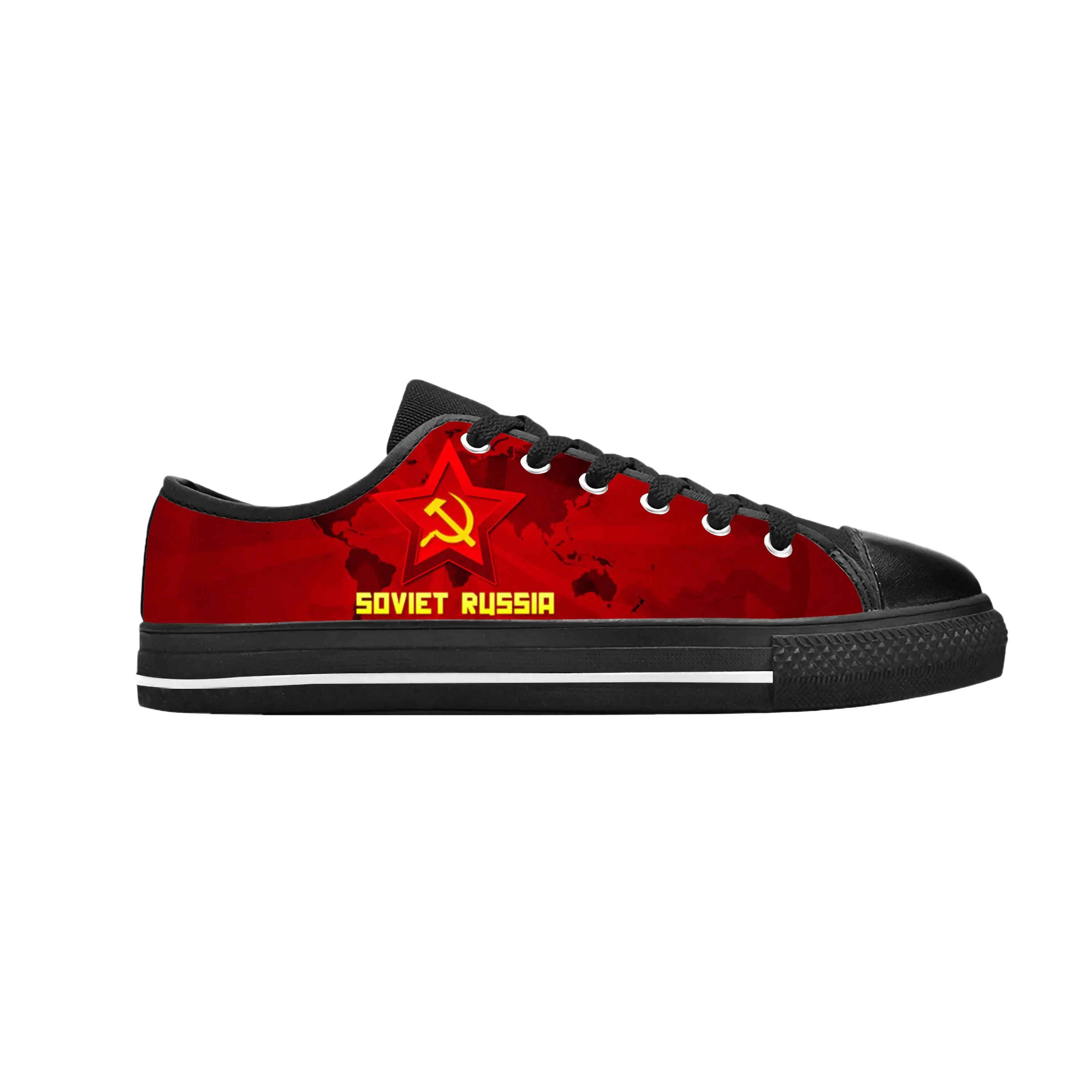 Soviet Union CCCP USSR Flag Russia Hammer Sickle Casual Cloth Shoes Low Top Comfortable Breathable 3D Print Men Women Sneakers