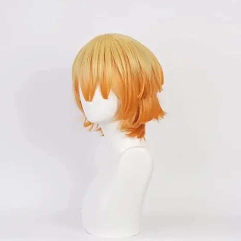 Peluca Zenitsu, peluca corta amarilla para Demon Slayer, peluca naranja ombré, peluca de Cosplay para peluca sintética para fiesta de Halloween, Cosplay